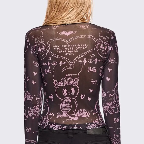 Dark Chocolate Mesh Bodycon T-Shirt - Picture 3 of 4